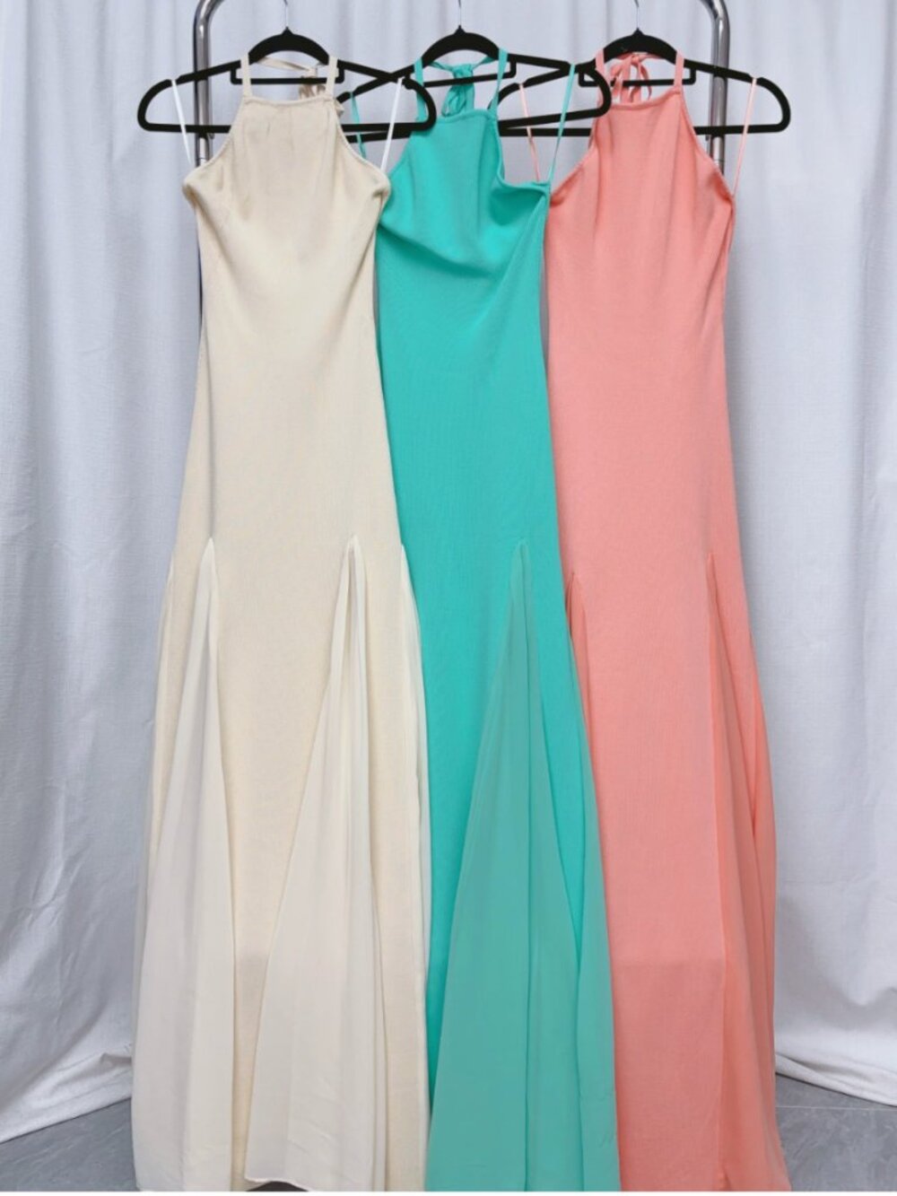 Meshki Soleil Knit And Mesh Halter Maxi Dress S/L Cream Wedding Event - Picture 9 of 10